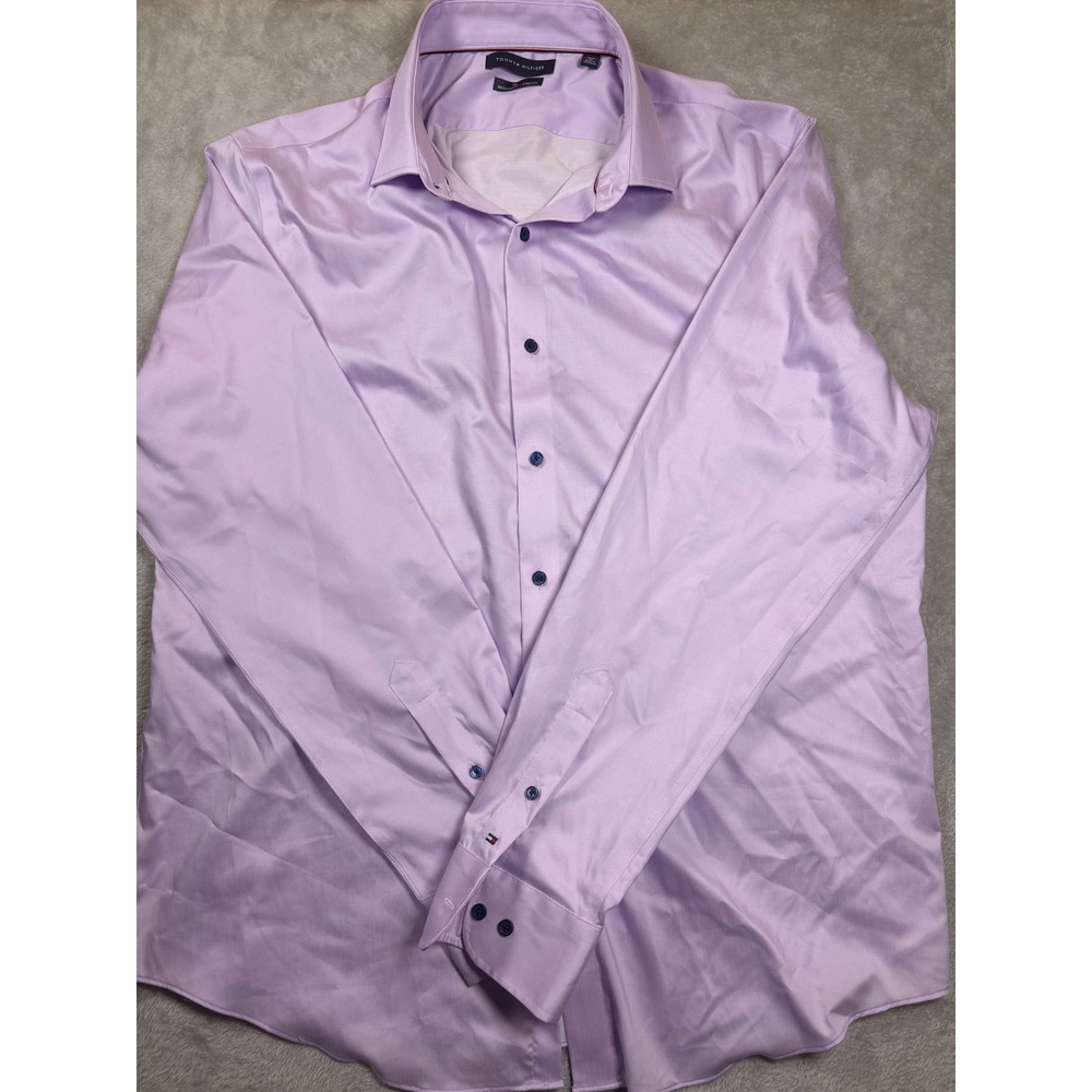 Tommy Hilfiger Men's XL 36/37 Purple TH Flex Regular Fit Stretch Dress Shirt